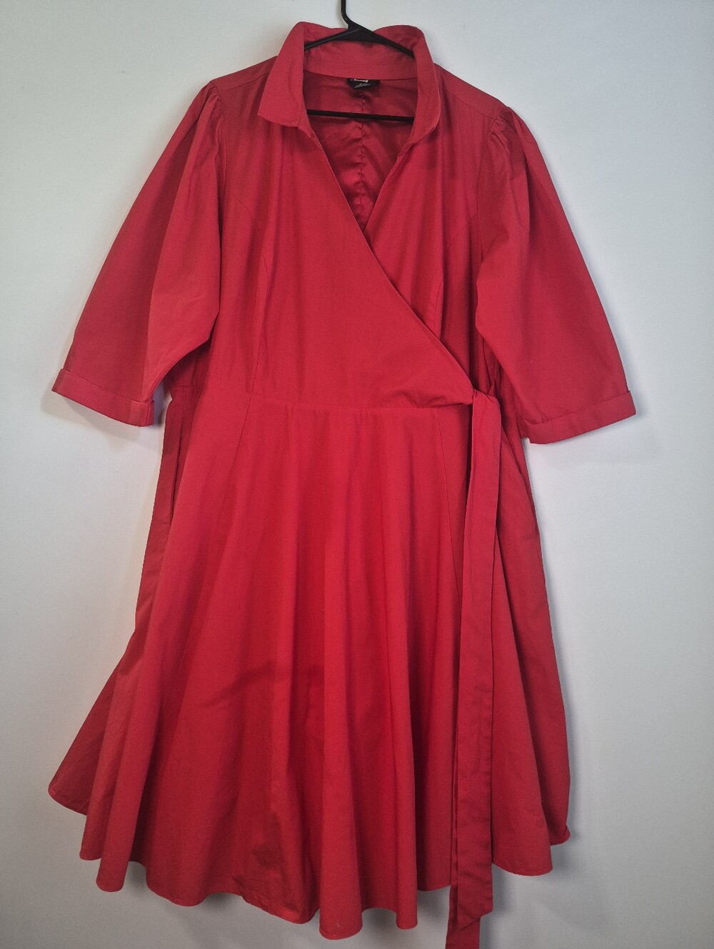 City Chic Cecilia Red Wrap Shirtdress Pockets Tulle Mesh Lining XL / 22